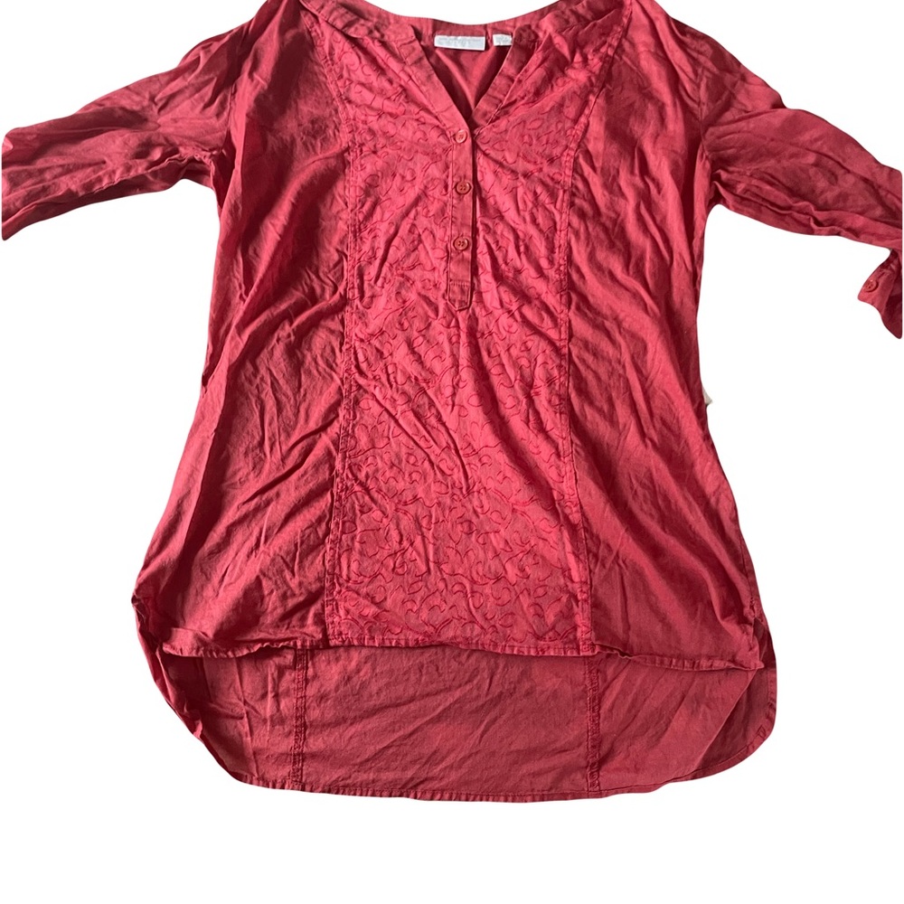 New York & Company Red 3/4 Sleeve Relaxed Blouse